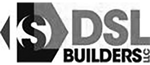 grayscale logo DSL Builders LLC with a geometric icon on the left made of the DSL letters